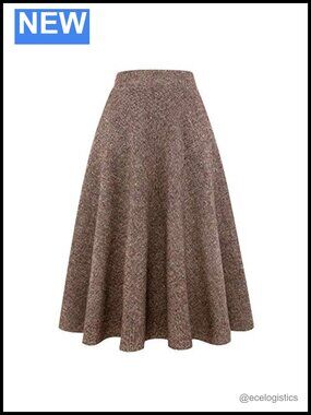 Womens Long Wool Plaid A-Line High Waist Fall Winter Skirt